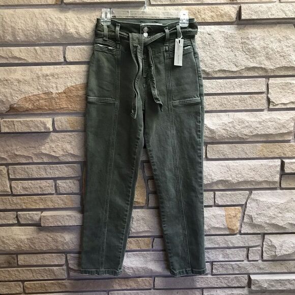 Anthropologie Hudson Utility Straight Ankle Jean with belt Rifle Green 26 NWT - Picture 4 of 16
